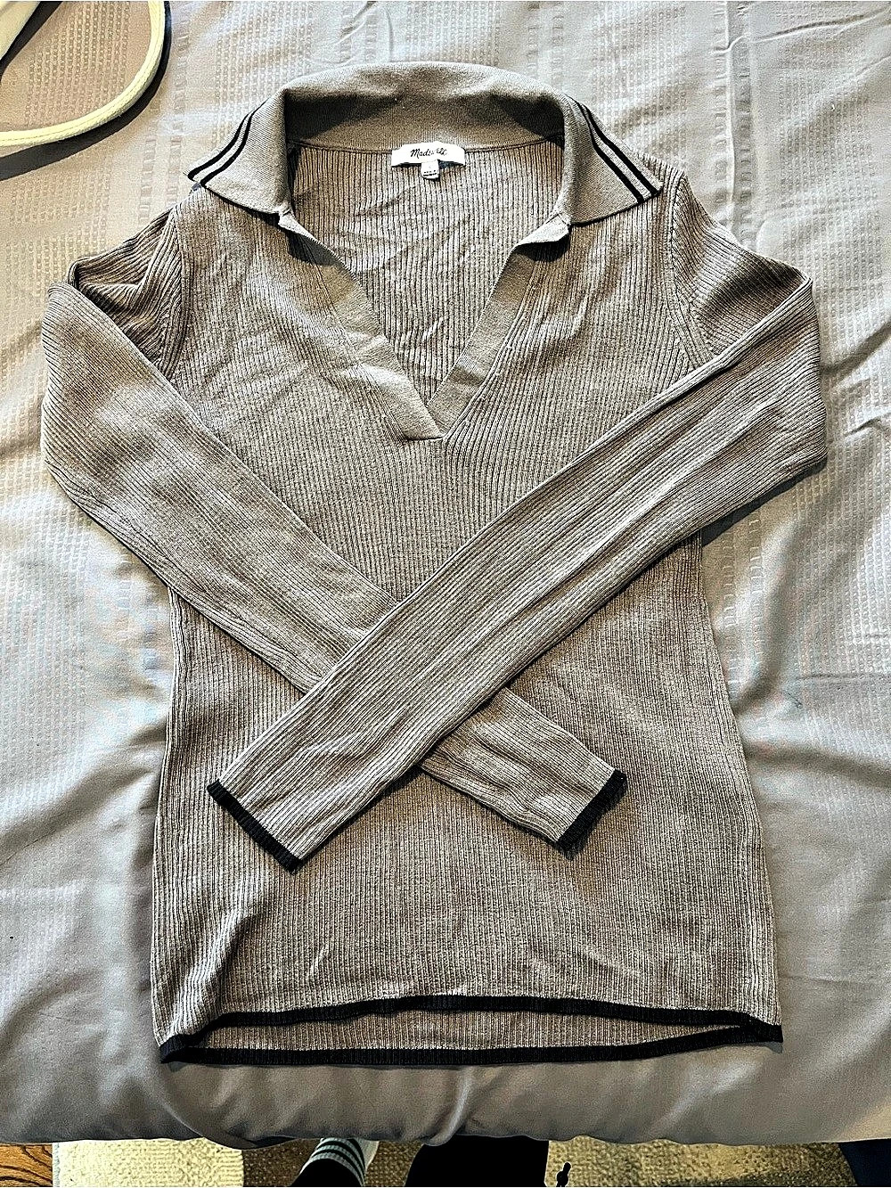 Madewell Ribbed Polo Sweater: Brown V-Neck Small